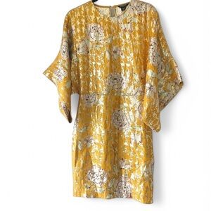 Marciano Yellow Metallic Floral Kimono Mini Dress